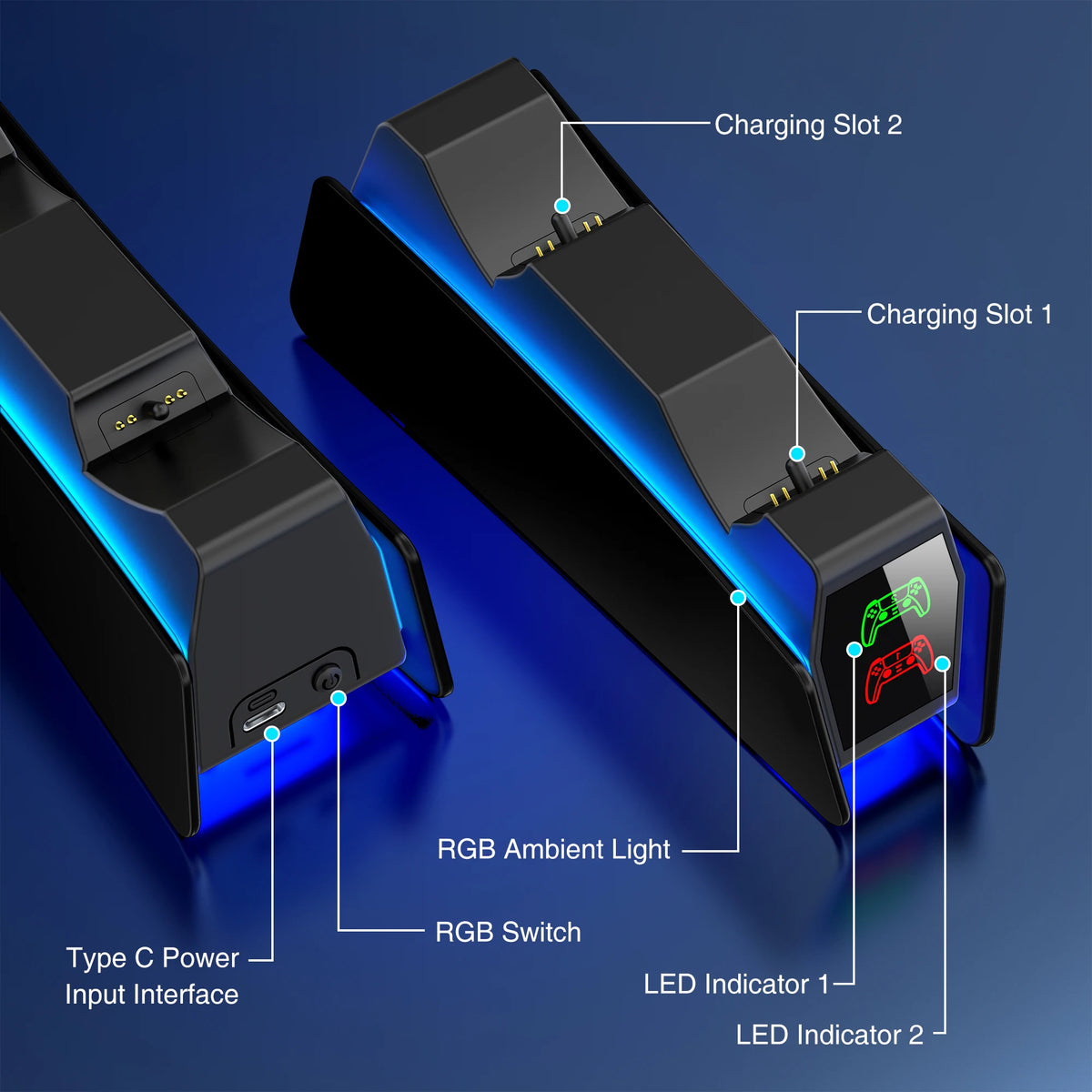 🎮 BEBONCOOL PS5 Controller Charging Station with RGB Lights