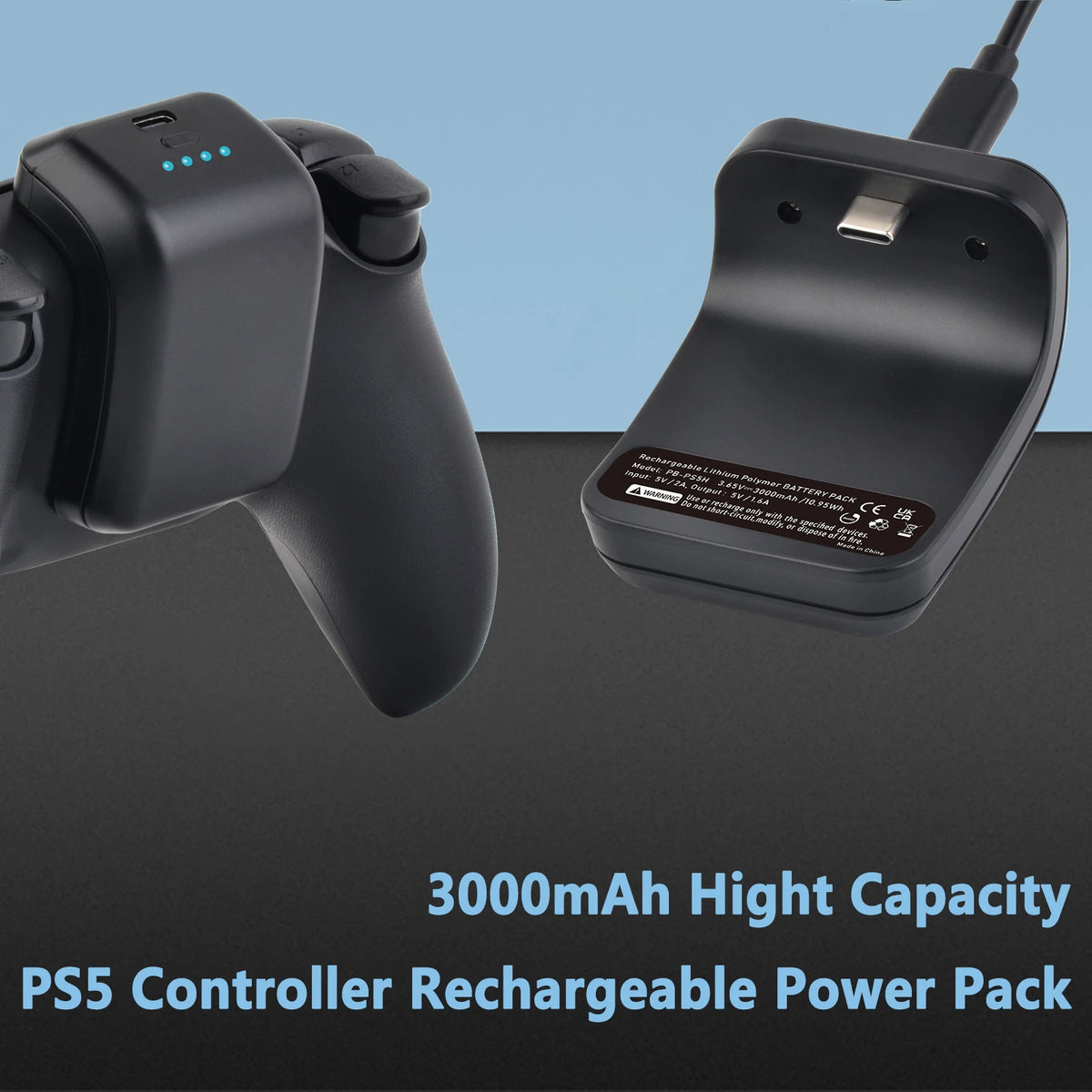 3000mAh PS5 Controller External Battery Pack for Sony PlayStation 5 DualSense CFI-ZCT1W Wireless Gamepad LIP1708