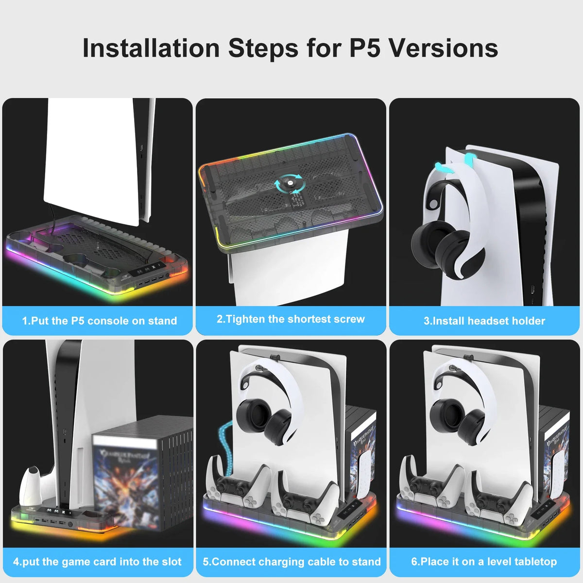 🌈 GAMINJA Cooling Stand for PS5 Slim with 7-Color LED Lighting